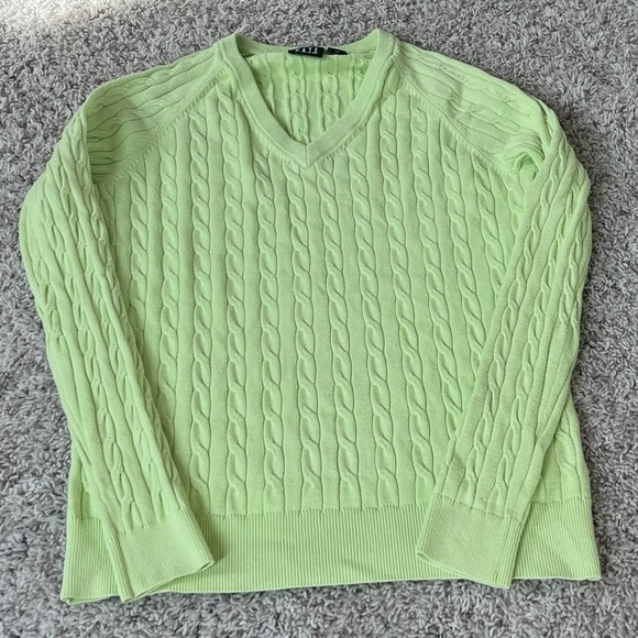 Kate Lord Cotton Cashmere Lime Light Green V Neck Pullover Long Sleeve Sweater M - Picture 4 of 9